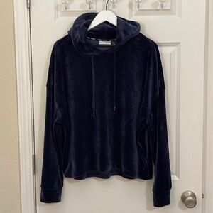 DKNY SPORT HOODED SOFT VELOUR NAVY BLUE Sweatshirt Sz. L
